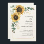 Floral Eucalyptus Sunflower Script 50th Birthday Kaart<br><div class="desc">Eucalyptus Sunflower Floral Script 60th Birthday Uitnodiging u kunt gemakkelijk aanpassen met uw partijdetails door de "Personalize"knoop te klikken. Met felgele florale en groene succulent met een goudfolie geometrisch lijst en moderne typografie</div>