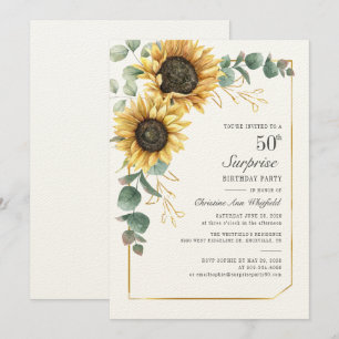 Floral Eucalyptus Sunflower Script 50th Birthday Kaart