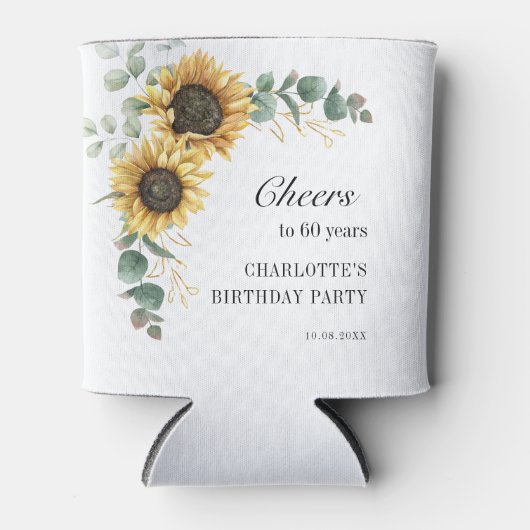 Floral Eucalyptus Sunflower Script 60th Birthday Blikjeskoeler (Voorkant)