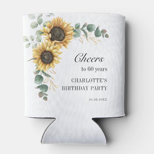 Floral Eucalyptus Sunflower Script 60th Birthday Blikjeskoeler (Achterkant)