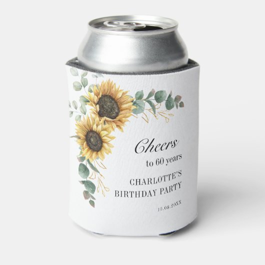 Floral Eucalyptus Sunflower Script 60th Birthday Blikjeskoeler (Blikje Achterkant)