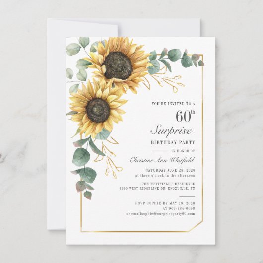 Floral Eucalyptus Sunflower Script 60th Birthday Kaart (Voorkant)