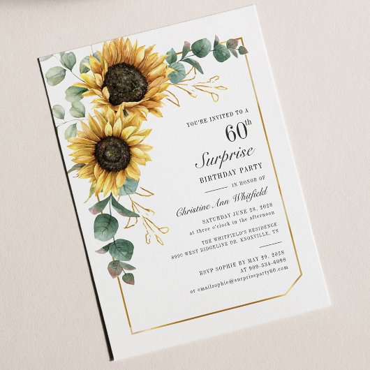 Floral Eucalyptus Sunflower Script 60th Birthday Kaart