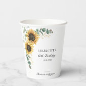 Floral Eucalyptus Sunflower Script 60th Birthday Papieren Bekers (Achterkant)