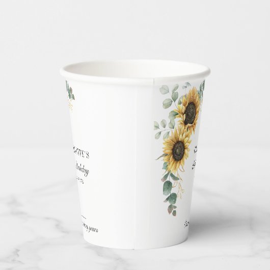 Floral Eucalyptus Sunflower Script 60th Birthday Papieren Bekers (Rechts)