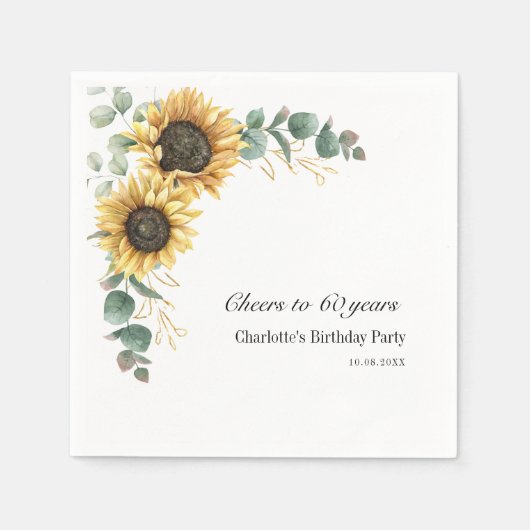 Floral Eucalyptus Sunflower Script 60th Birthday Servet (Voorkant)