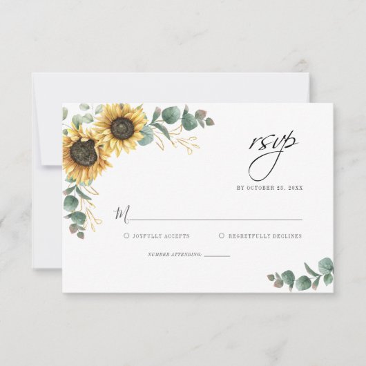 Floral Eucalyptus Sunflower WeddenrSVP-kaart Notitiekaartje (Voorkant)