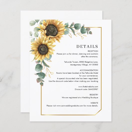 Floral Eucalyptus Sunflower Wedding Kaart (Voorkant / Achterkant)