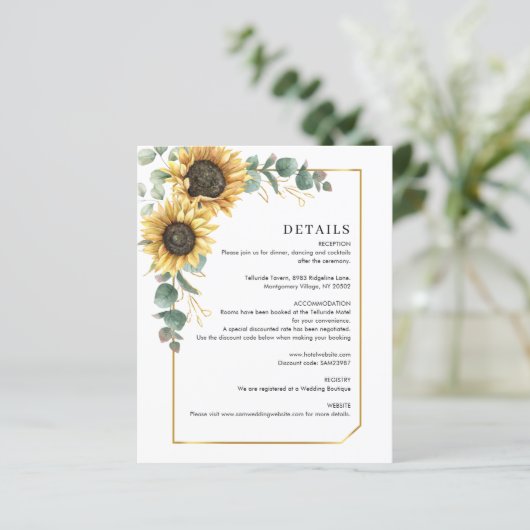 Floral Eucalyptus Sunflower Wedding Kaart (Staand voorkant)