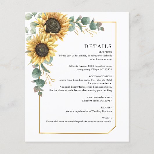Floral Eucalyptus Sunflower Wedding Kaart (Voorkant)