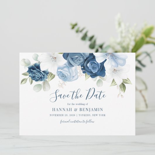 Floral Eucalyptus Waterverf Flowers Save The Date (Staand voorkant)
