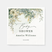 Floral Eucalyptus Waterverf Green Gold Servet (Voorkant)