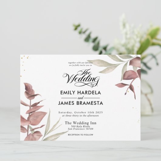 Floral Eucalyptus Waterverf Weddenschap Kaart (Staand voorkant)