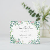 Floral Eucalyptus Wedding Bewaar de datum Briefkaart (Staand voorkant)
