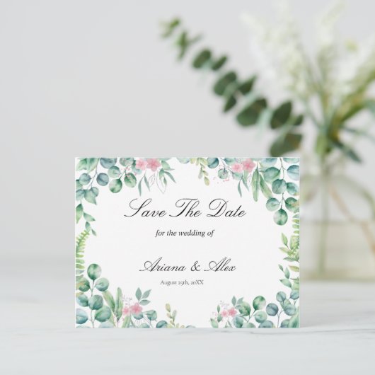 Floral Eucalyptus Wedding Bewaar de datum Briefkaart (Staand voorkant)