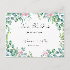 Floral Eucalyptus Wedding Bewaar de datum Briefkaart