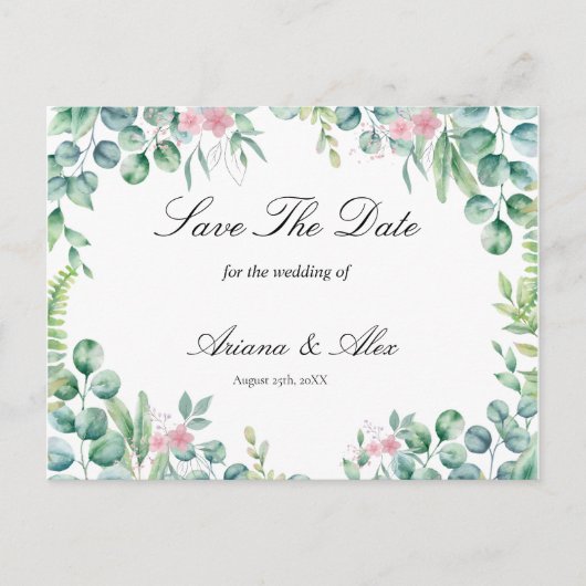 Floral Eucalyptus Wedding Bewaar de datum Briefkaart (Voorkant)