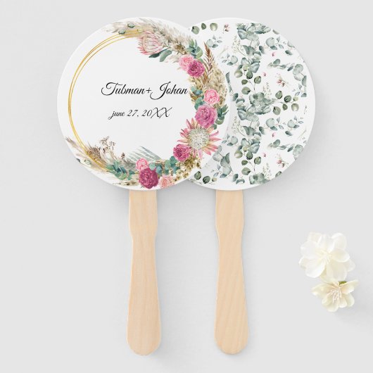Floral Eucalyptus Wedding Handwaaier (Voorkant en achterkant)