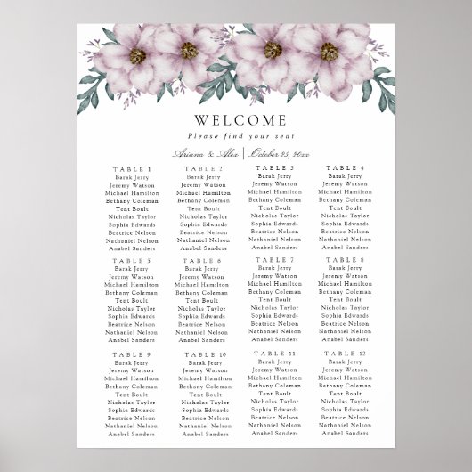 Floral Eucalyptus Wedding Zitting Grafiek Poster (Voorkant)