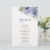 Floral-event menu Blauw- en zilverWaterverf (Staand voorkant)
