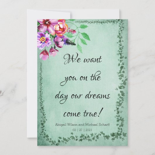 Floral Evergreen Wedding Invitations Kaart (Voorkant)
