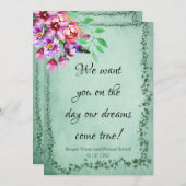 Floral Evergreen Wedding Invitations Kaart (Voorkant / Achterkant)