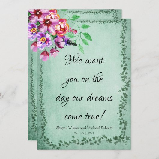 Floral Evergreen Wedding Invitations Kaart (Voorkant / Achterkant)