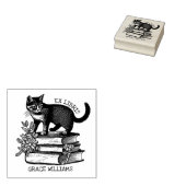 Floral Ex Libris Boekplaat,  Kattenboek Rubberstempel (Gestempeld)