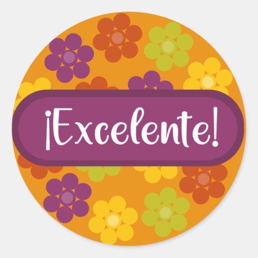 Floral Excelente Spanish Teacher Reward Ronde Sticker (Voorkant)