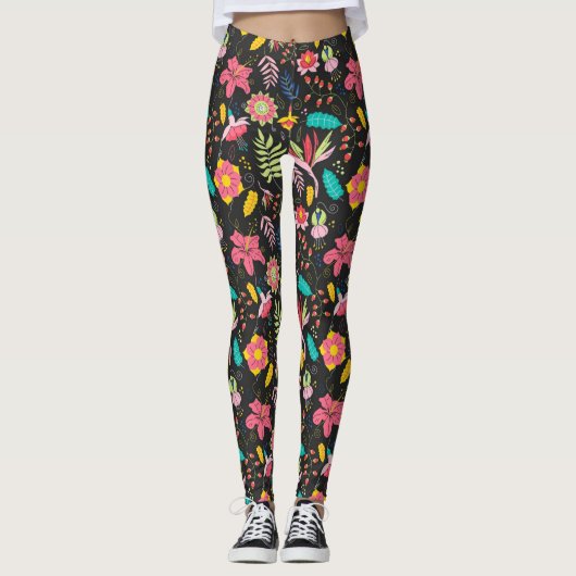 Floral Exotic Flowers Leaves Pattern-23760 Leggings (Voorkant)