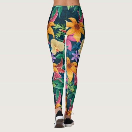 Floral Exotic Flowers verlaat Pattern-23001 Leggings (Achterkant)