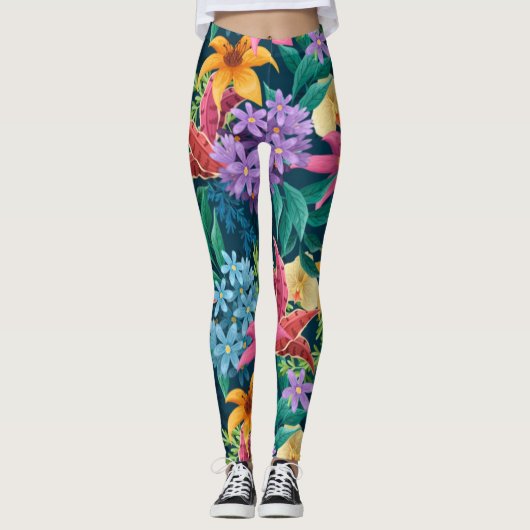 Floral Exotic Flowers verlaat Pattern-23001 Leggings (Voorkant)