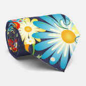 Floral Explosion of Color on Blue Stropdas (Opgerold)