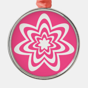 Floral Explosion Premium Round Ornament, roze Metalen Ornament
