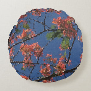 Floral Fabric, blauw Rond Kussen