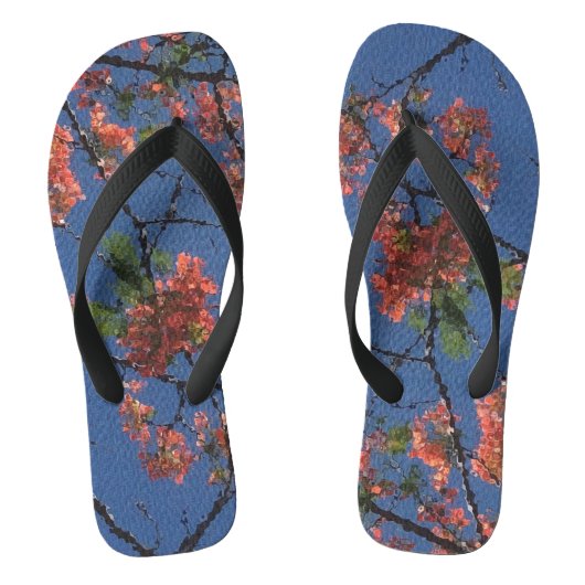 Floral Fabric Blue, breed zwart, Teenslippers (Voetbed)