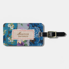 Floral Fabric Patchwork (blauw) op maat Bagagelabel