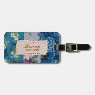 Floral Fabric Patchwork (blauw) op maat Bagagelabel