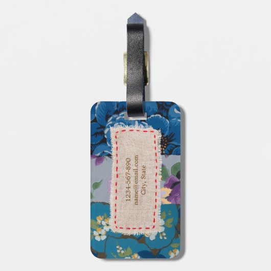 Floral Fabric Patchwork (blauw) op maat Bagagelabel (Achterkant verticaal)