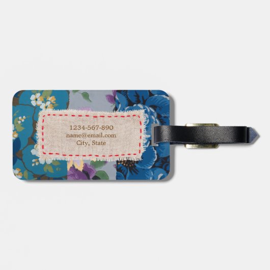 Floral Fabric Patchwork (blauw) op maat Bagagelabel (Achterkant horizontaal)