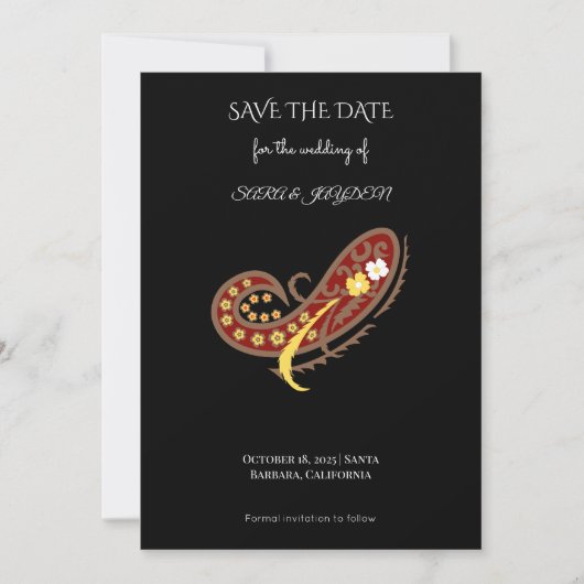 Floral Fabric Pattern – Paisley Clip Art Poster Save The Date (Voorkant)