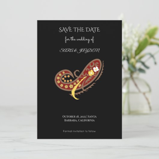 Floral Fabric Pattern – Paisley Clip Art Poster Save The Date (Staand voorkant)