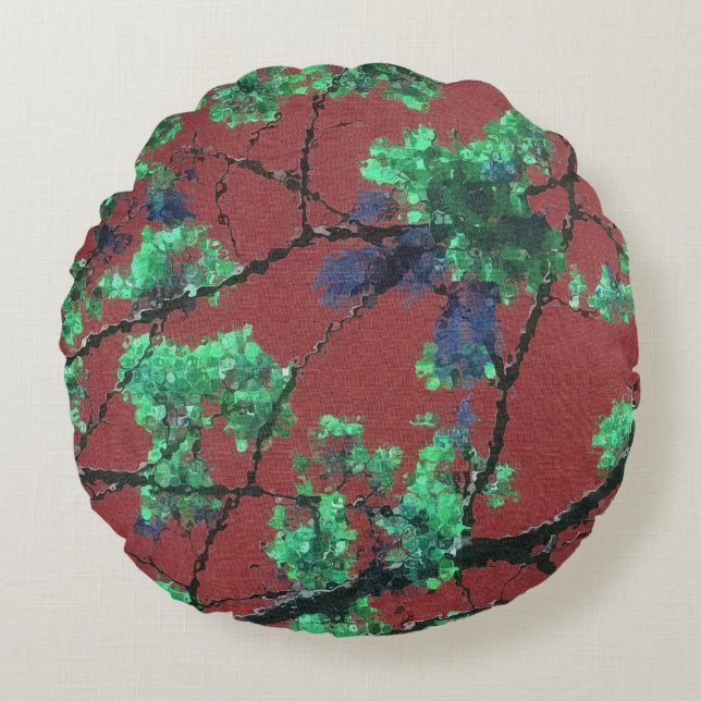 Floral Fabric, rood Rond Kussen (Voorkant)