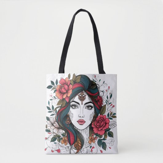 Floral  Face – Boho Beauty Tote Tote Bag (Voorkant)
