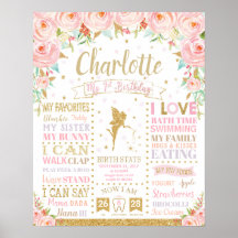 Floral Fairy 1st Birthday Milestone Birth Stats Po