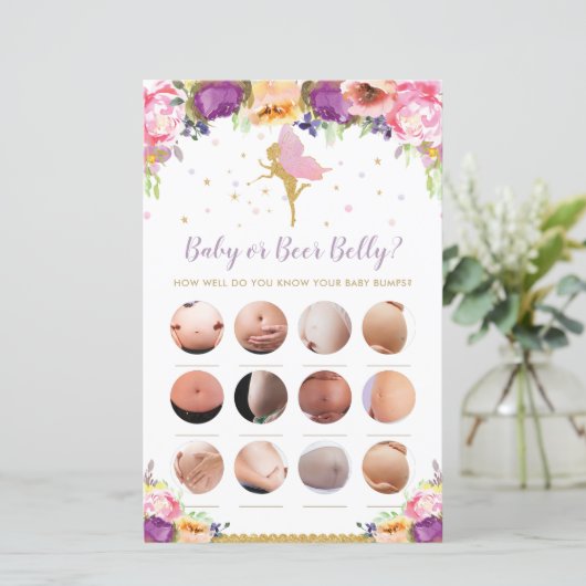 Floral Fairy Baby of Beer Belly Baby shower Game (Staand voorkant)