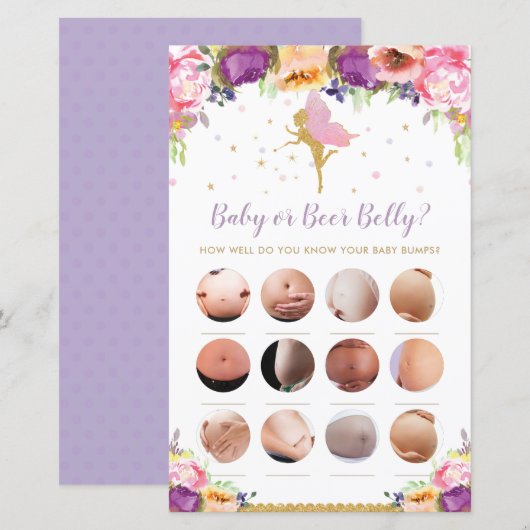 Floral Fairy Baby of Beer Belly Baby shower Game (Voorkant / Achterkant)