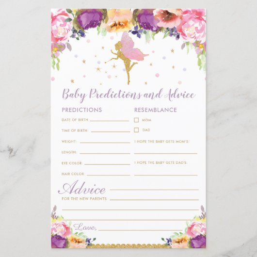 Floral Fairy Baby Predications and Advice Activity (Voorkant)