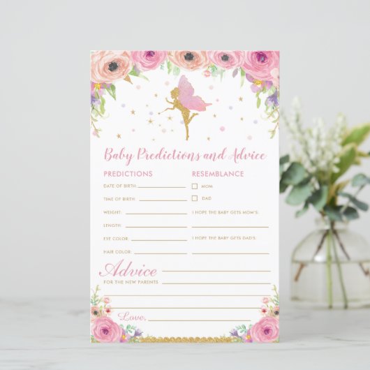 Floral Fairy Baby Predications and Advice Activity (Staand voorkant)