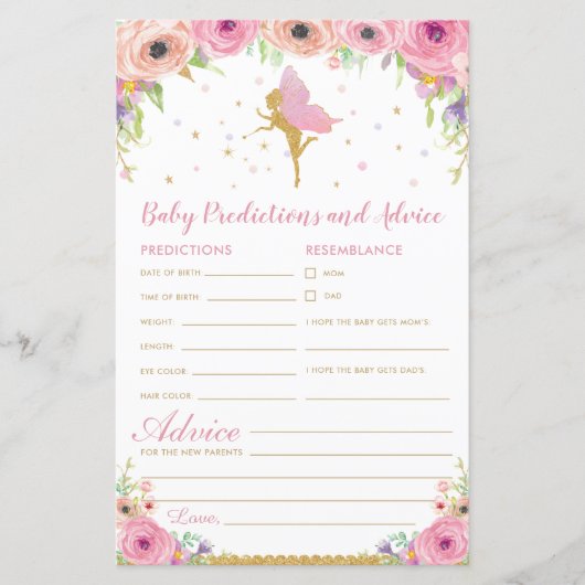 Floral Fairy Baby Predications and Advice Activity (Voorkant)